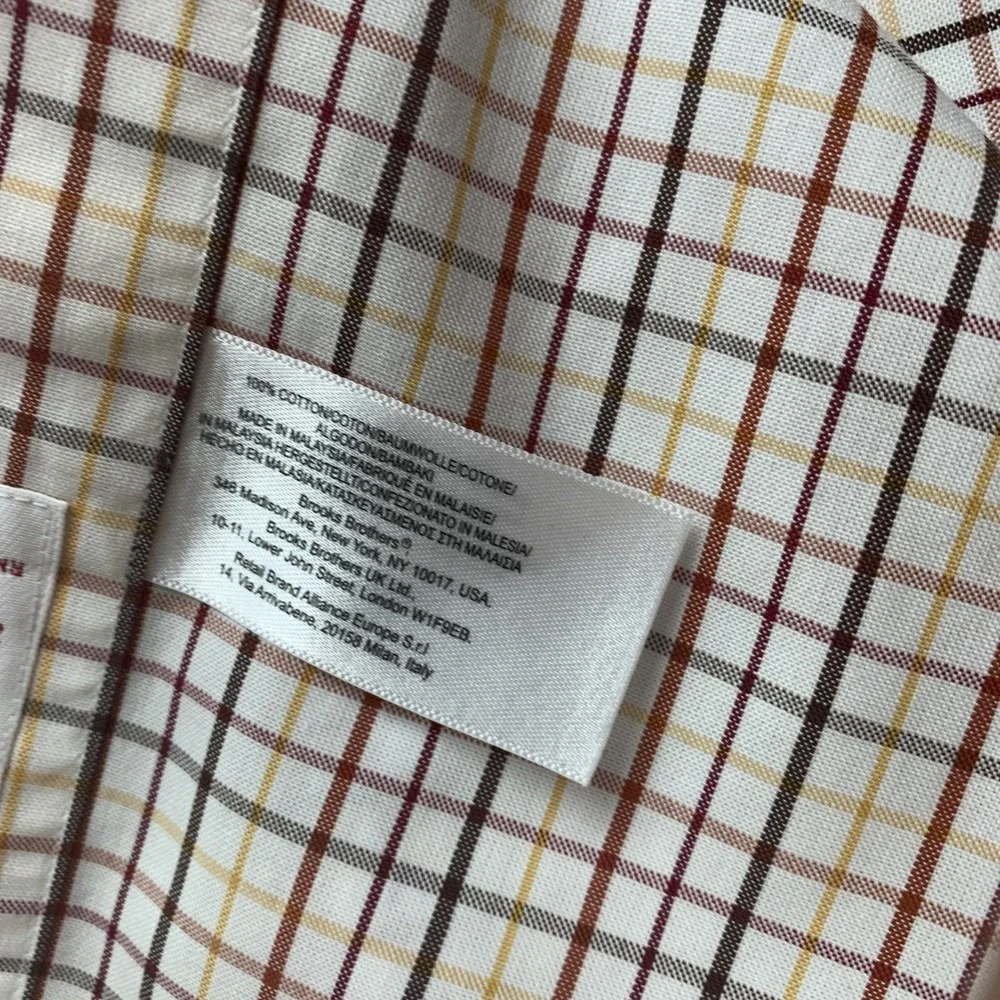 Brooks Brothers Men's Med Long Sleeve Checked Dress Shirt Cotton Non Iron‎